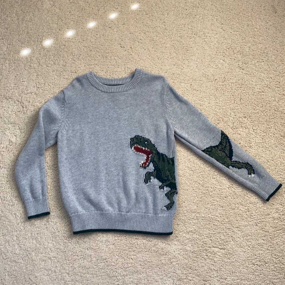 Cotton Knit T-Rex Intarsia Sweater